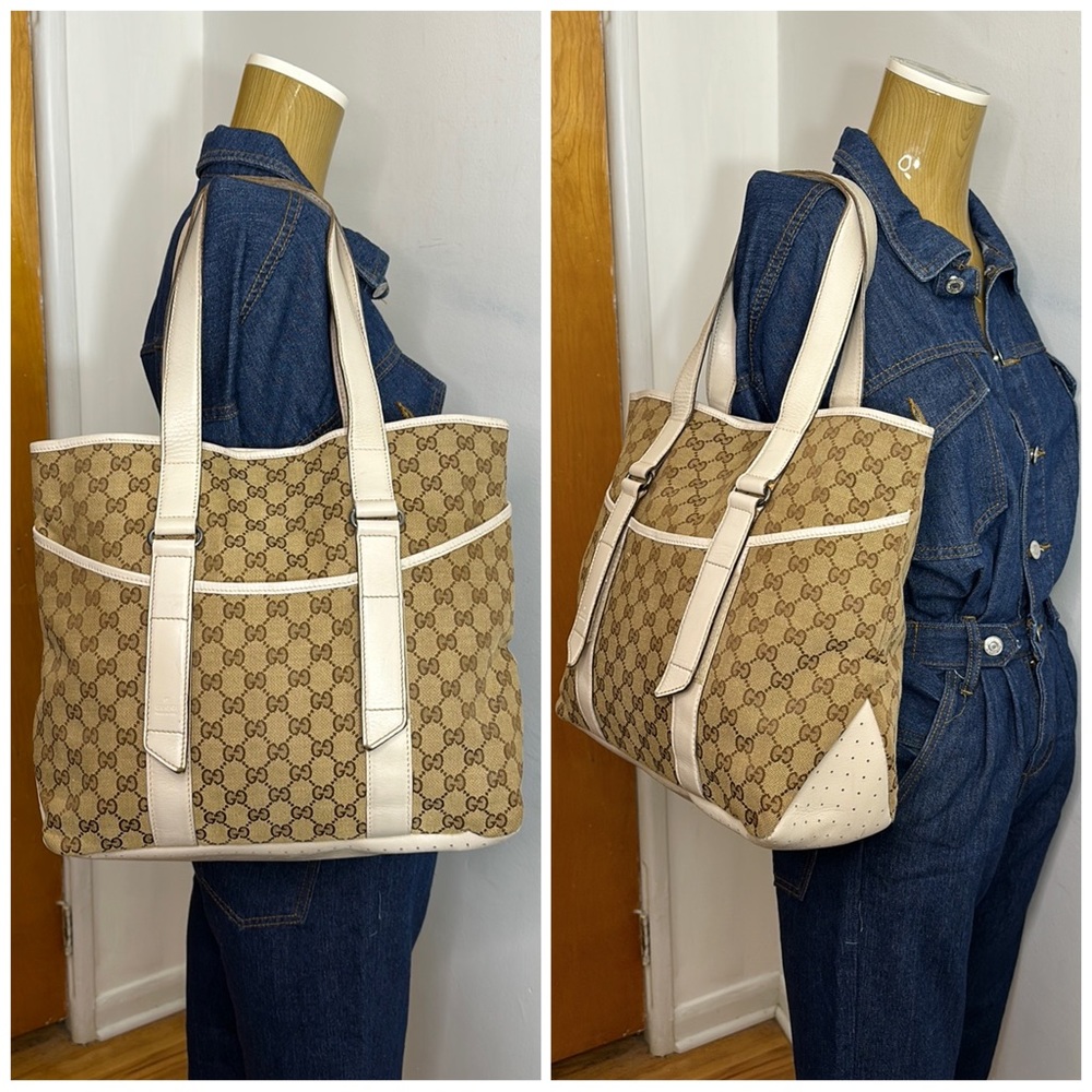 GUCCI GG Canvas Double Belt Tote Bag